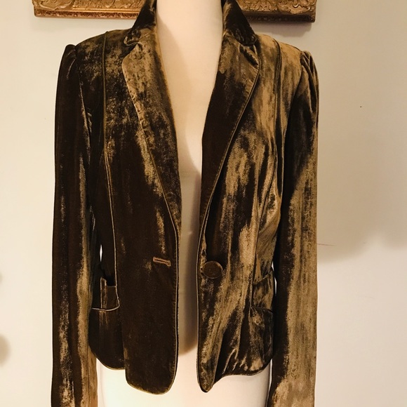 Golden Brown Crushed Velvet Two Button Blazer. - Picture 2 of 8